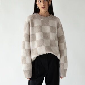 Oak & Fort Heathered Oatmeal Checkered Sweater in S